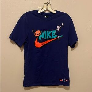 Nike Kids Navy Graphic Tee with Orange Accents
